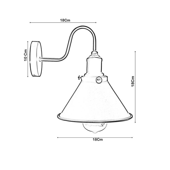 Industriële metalen wandlamp, vintage kegelvormige wandkandelaar