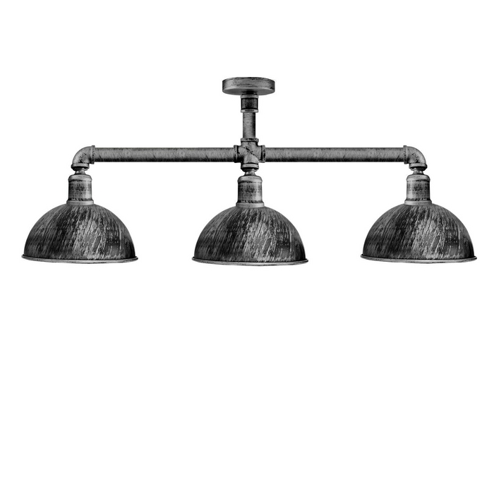 Industrial Retro Texas Style Pipe Lights Semi Flush Brushed Silver Metal Ceiling Lamp Shade E27