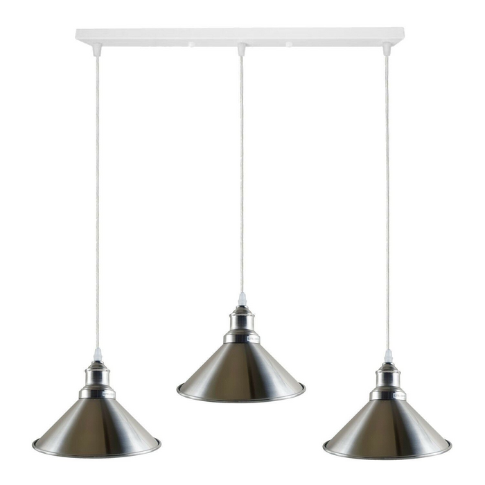 Moderne industriële satijnnikkel indoor hangende 3-weg plafond hanglamp metalen kegelvorm schaduw voor bar, slaapkamer, eetkamer