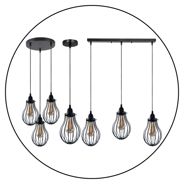 Retro Industrial Black Indoor Hanging Adjustable Pendant Light Big Vase Cage Ceiling Chandelier