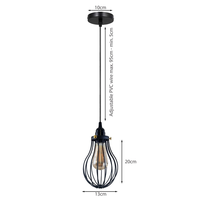 Retro Industrial Black Indoor Hanging Adjustable Pendant Light Big Vase Cage Ceiling Chandelier