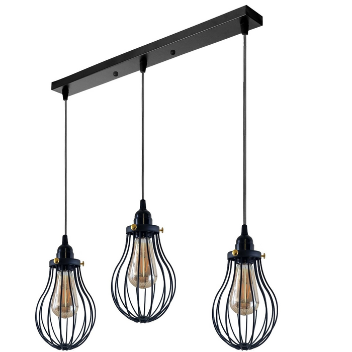 Retro Industrial Black Indoor Hanging Adjustable Pendant Light Big Vase Cage Ceiling Chandelier