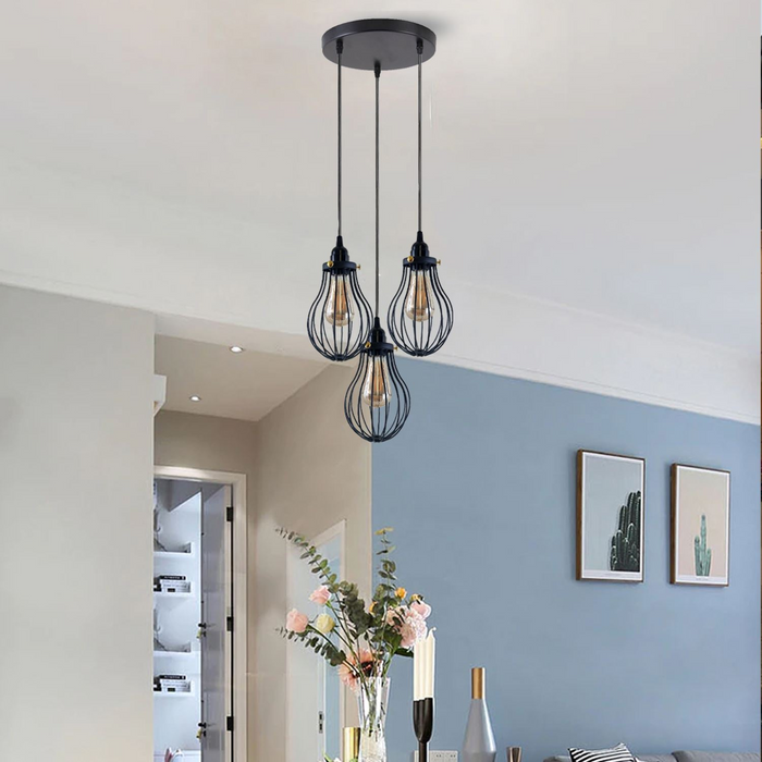 Retro Industrial Black Indoor Hanging Adjustable Pendant Light Big Vase Cage Ceiling Chandelier