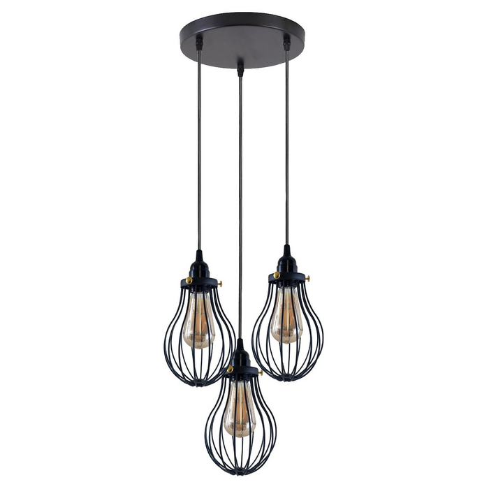 Retro Industrial Black Indoor Hanging Adjustable Pendant Light Big Vase Cage Ceiling Chandelier