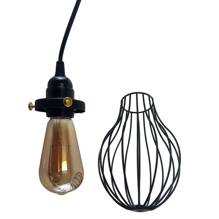 Retro Industrial Black Indoor Hanging Adjustable Pendant Light Big Vase Cage Ceiling Chandelier