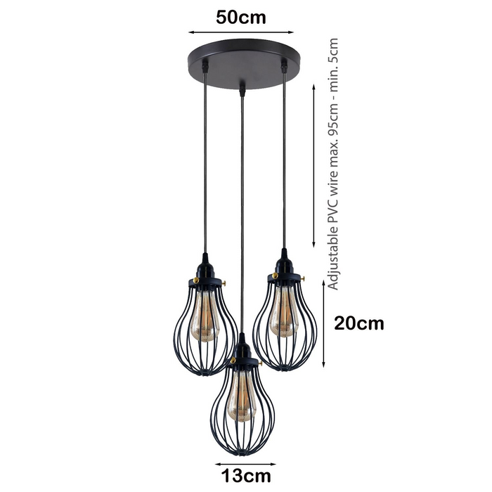 Retro Industrial Black Indoor Hanging Adjustable Pendant Light Big Vase Cage Ceiling Chandelier