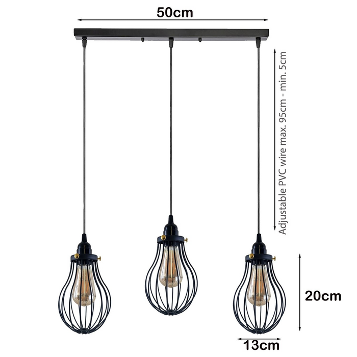 Retro Industrial Black Indoor Hanging Adjustable Pendant Light Big Vase Cage Ceiling Chandelier