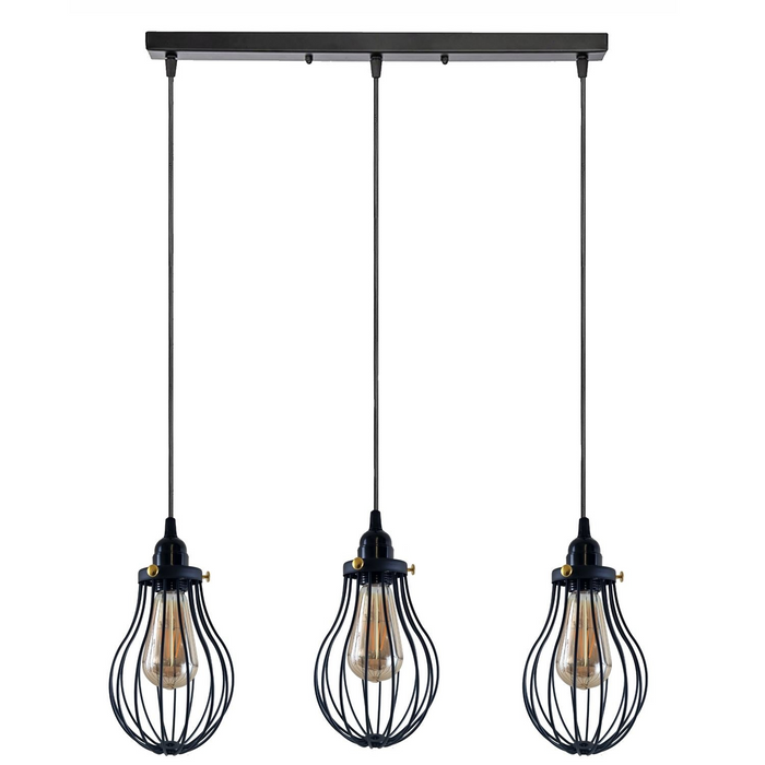 Retro Industrial Black Indoor Hanging Adjustable Pendant Light Big Vase Cage Ceiling Chandelier