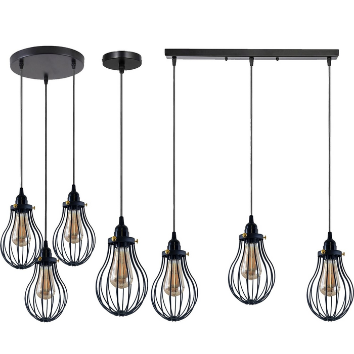 Retro Industrial Black Indoor Hanging Adjustable Pendant Light Big Vase Cage Ceiling Chandelier