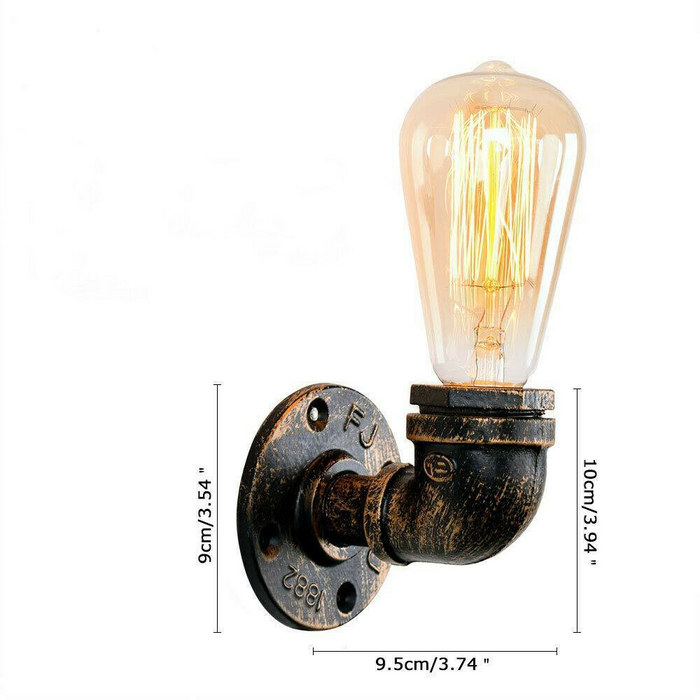 Vintage Industrial Water Pipe Lamp Retro Light Steampunk Wall Sconce + Free Bulb