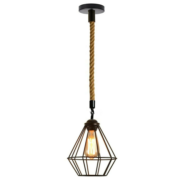 Vintgae E27 industriële hanglamp retro kooi Edison henneptouw plafondlamp