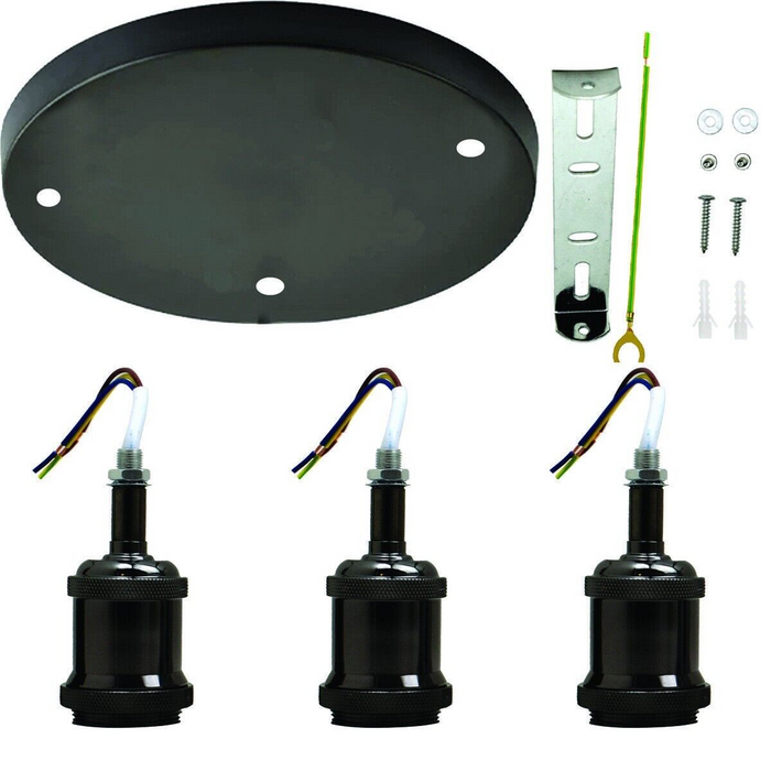 A+ Moderne zwart metalen semi-flush glanzend zwarte 3-weg plafondlamp, passend bij eetkamerverlichting