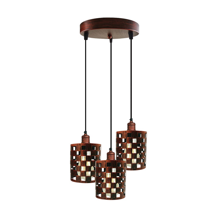 Industrial Vintage Retro light 3 way Rustic Red cage pendant Round ceiling e27 base