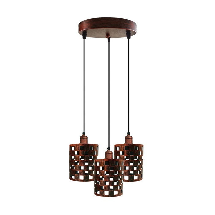 Industrial Vintage Retro light 3 way Rustic Red cage pendant Round ceiling e27 base