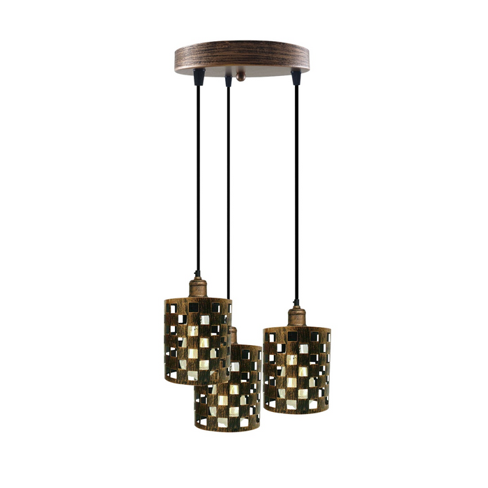 Industrial Vintage Retro light 3 way Brushed Copper cage pendant Round ceiling e27 base