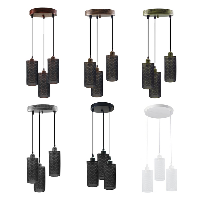 Industrial vintage Retro3 way Round ceiling Various colours cage pendant light E27 Uk Holder