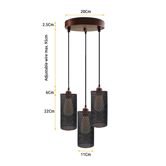 Industrial vintage Retro3 way Round ceiling Various colours cage pendant light E27 Uk Holder