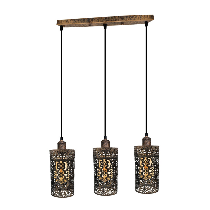 Industriële vintage Retro hanglamp 3-weg Rechthoek DrumCylinder diverse kleuren plafondvoet geborsteld afgewerkt