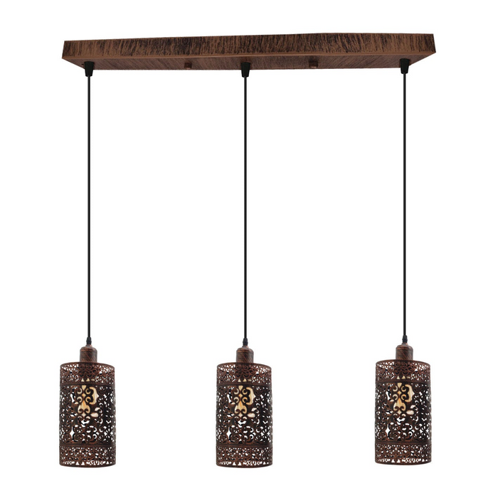 Industriële vintage Retro hanglamp 3-weg Rechthoek DrumCylinder diverse kleuren plafondvoet geborsteld afgewerkt