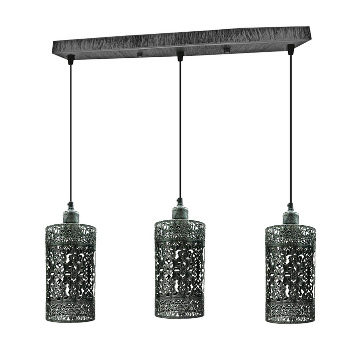 Industrial vintage Retro pendant light 3 way Rectangle DrumCylinder various colours ceiling base brushed finished