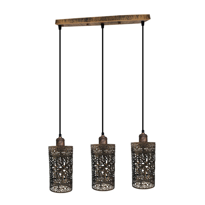 Industriële vintage Retro hanglamp 3-weg Rechthoek DrumCylinder diverse kleuren plafondvoet geborsteld afgewerkt