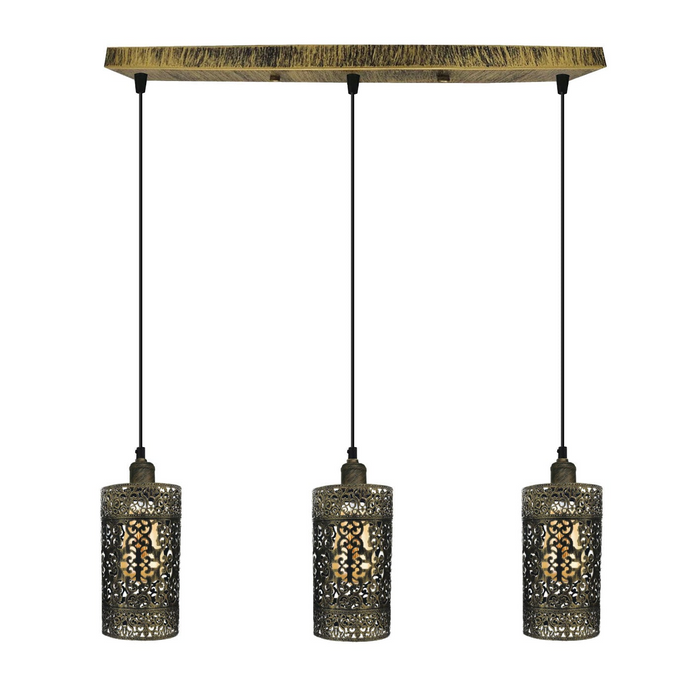 Industriële vintage Retro hanglamp 3-weg Rechthoek DrumCylinder diverse kleuren plafondvoet geborsteld afgewerkt