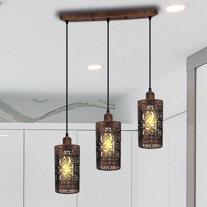 Industrial vintage Retro pendant light 3 way Rectangle DrumCylinder various colours ceiling base brushed finished