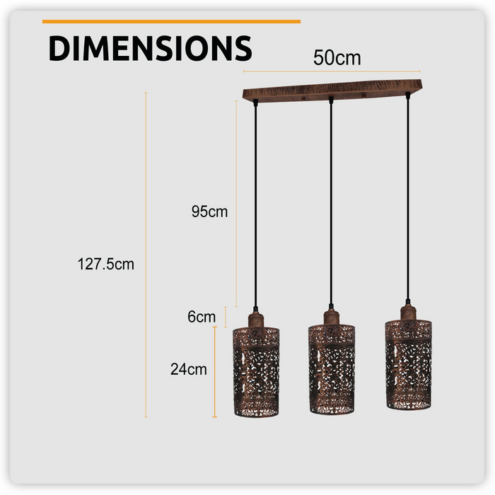 Industriële vintage Retro hanglamp 3-weg Rechthoek DrumCylinder diverse kleuren plafondvoet geborsteld afgewerkt