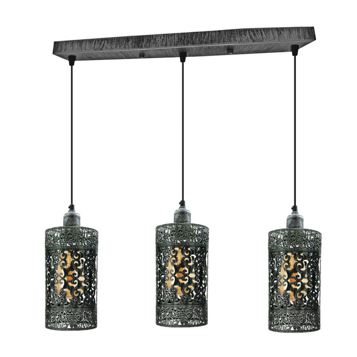 Industrial vintage Retro pendant light 3 way Rectangle DrumCylinder various colours ceiling base brushed finished