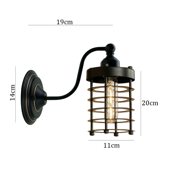 Industrial Wall Mounted Lights Black Sconce Wire Cage Lamps set