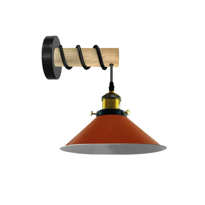 Moderne gecombineerde massief houten armkroonluchterverlichting met oranje kegelvormige metalen kap wandkandelaar