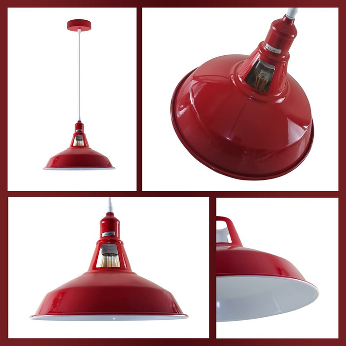 Industrial Vintage Modern Metal Retro  E27 Ceiling Red Barn Slotted Pendant Shade