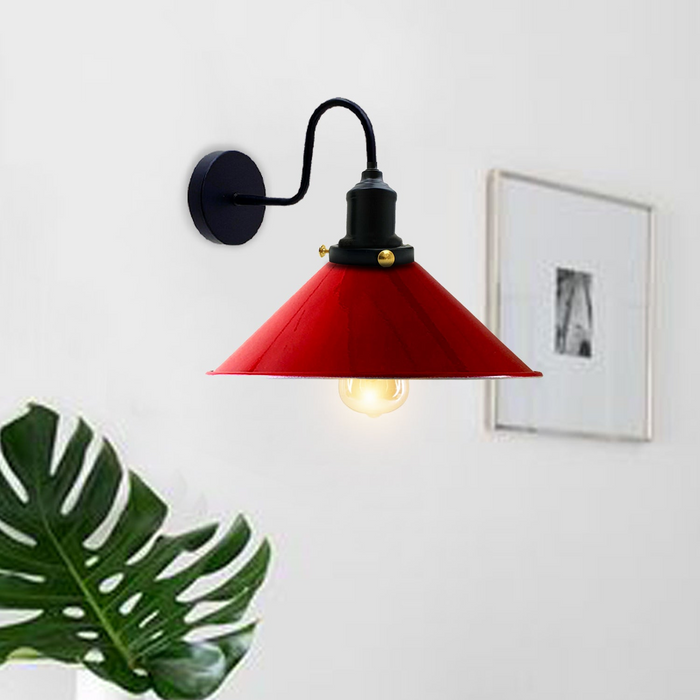 Industrial Vintage Ratio Red Swan Neck Wall Light Indoor Sconce Metal Cone Shape Shade
