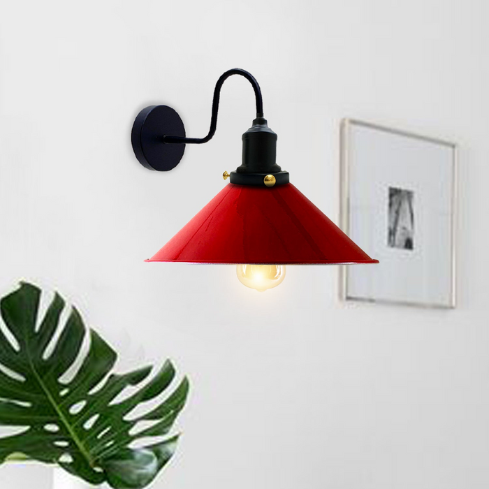 Industriële vintage ratio rode zwanenhals wandlamp binnen schans metalen kegelvorm schaduw