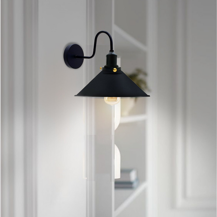 Industrial Vintage White Swan Neck Wall Light Indoor Sconce Metal Cone Shape Shade