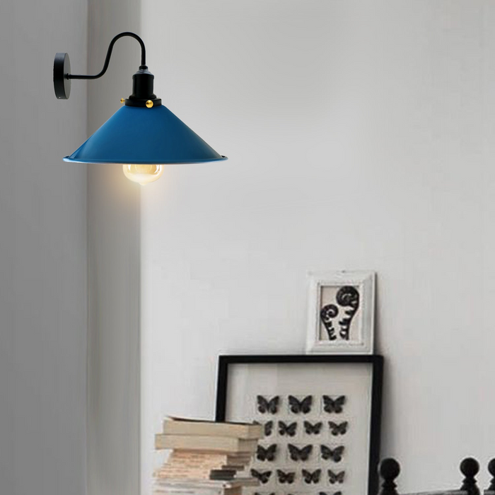 Blue Industrial Swan Neck Wall Light Indoor Sconce Metal Cone Shape Shade