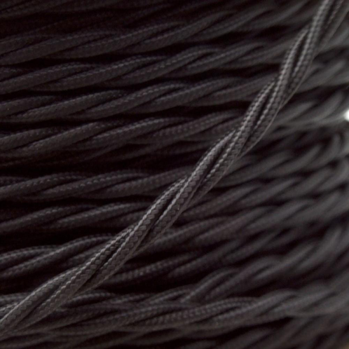 2 Core Twisted Electric Cable Covered By Solid Black Color Fabric 0.75mm