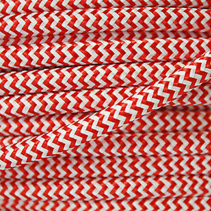 2 Core 0.75mm Round Vintage Braided Red And White Fabric Covered lamp cords