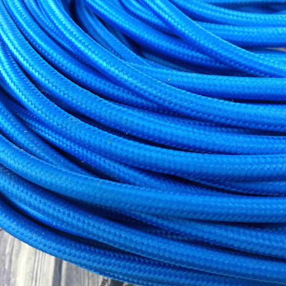 5m pa 2 Core Round Vintage Braided Fabric Blue Cable Flex 0.75mm