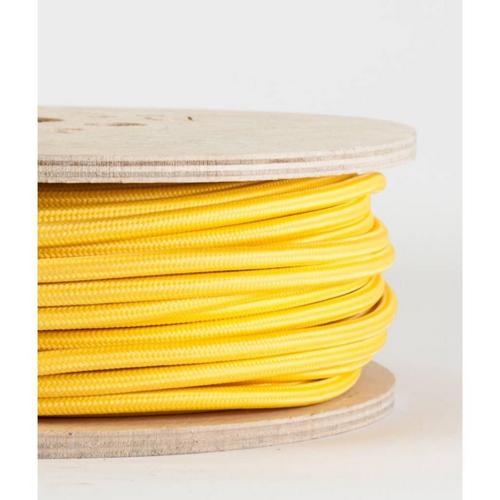 2 Core Round Vintage Braided Fabric Yellow Cable Flex 0.75mm