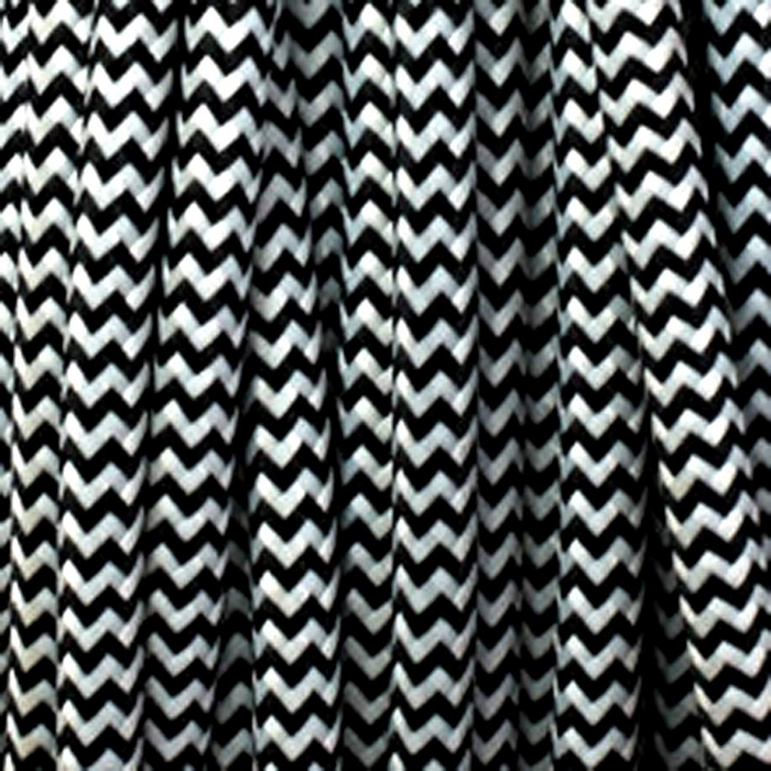 2 Core Round Vintage Braided Fabric Black And White Cable Flex 0.75mm
