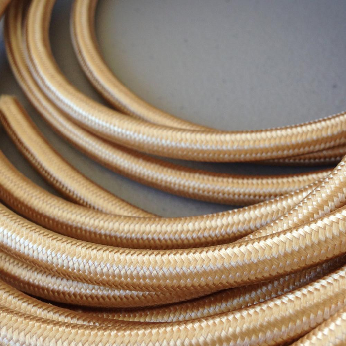 3 core Round Vintage Braided Fabric Light Gold Cable Flex 0.75mm