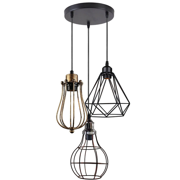 Industrial Kitchen Island Chandelier 3 Light Cage Ceiling Hanging Pendant Lamp