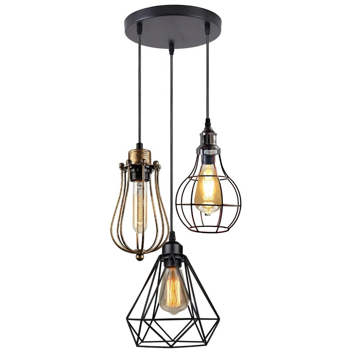 Industrial Kitchen Island Chandelier 3 Light Cage Ceiling Hanging Pendant Lamp