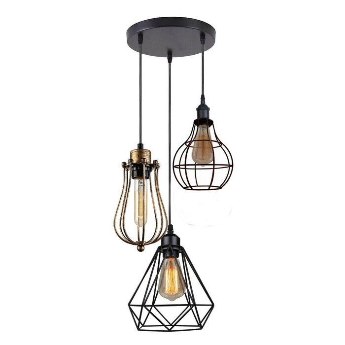 Industrial Kitchen Island Chandelier 3 Light Cage Ceiling Hanging Pendant Lamp