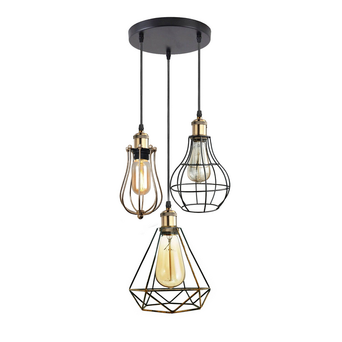 Industrial Kitchen Island Chandelier 3 Light Cage Ceiling Hanging Pendant Lamp