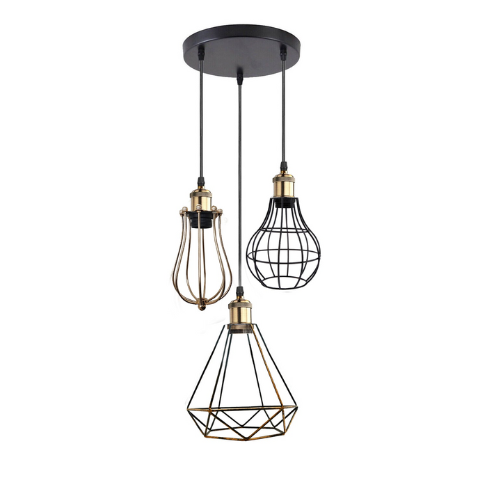 Industrial Kitchen Island Chandelier 3 Light Cage Ceiling Hanging Pendant Lamp