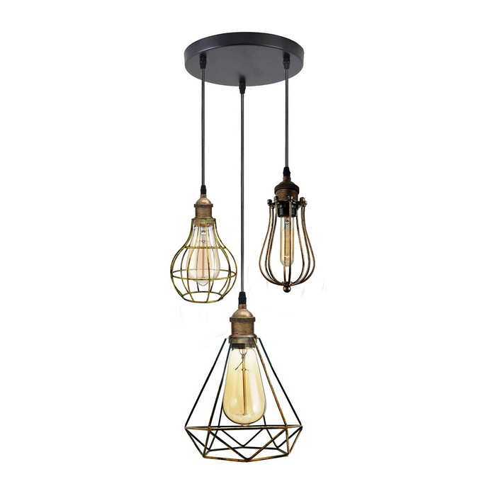 Industrial Kitchen Island Chandelier 3 Light Cage Ceiling Hanging Pendant Lamp