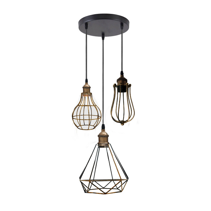 Industrial Kitchen Island Chandelier 3 Light Cage Ceiling Hanging Pendant Lamp