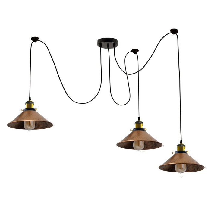 Modern large spider Pendant lamp 3 heads Clusters of Hanging Brushed Copper Cone Shades Ceiling Lamp Lighting